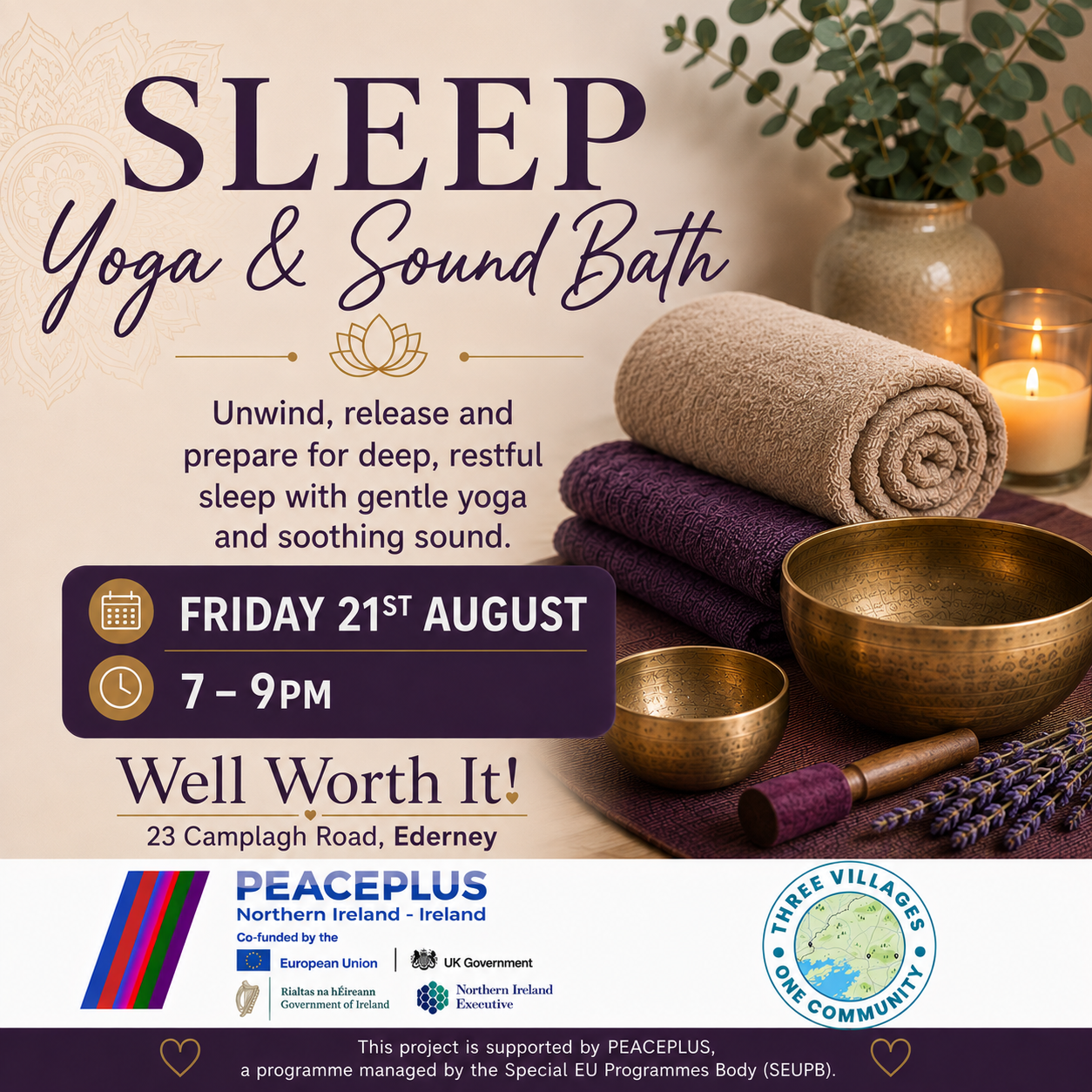 Sleep Yoga and Sound Bath @ Well Worth It! Ederney/Kesh. Click on the image to book!